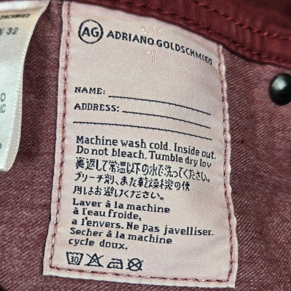 AG Adriano Goldschmied The Graduate Tailored Leg Pants Burgundy Red 40x30 Mens